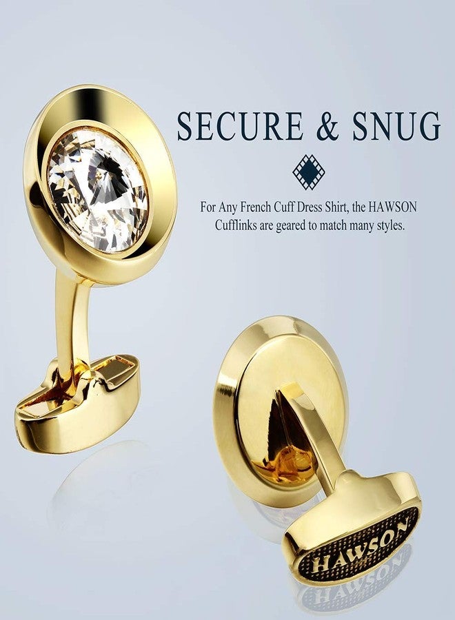 HAWSON Cufflinks for Men-Fashion Gold Color with White Swarovski Crystal Men French Shirt Cufflinks for Regular Weeding Business - Image 3